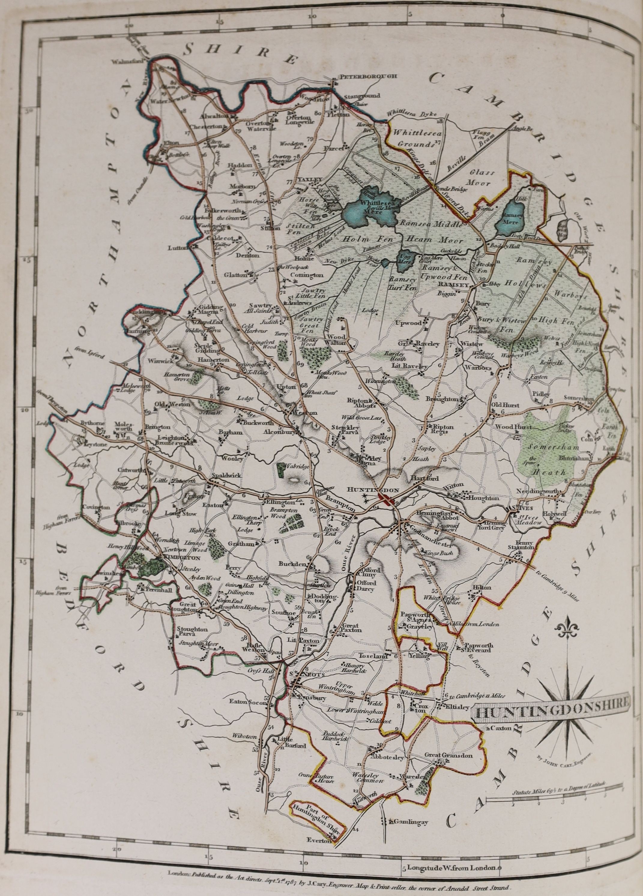 Cary's New and Correct English Atlas.... engraved title and dedication, hand coloured maps of South Britain, North and South Wales and 43 others of English counties; contemp. calf with panelled spine (distressed upper bo